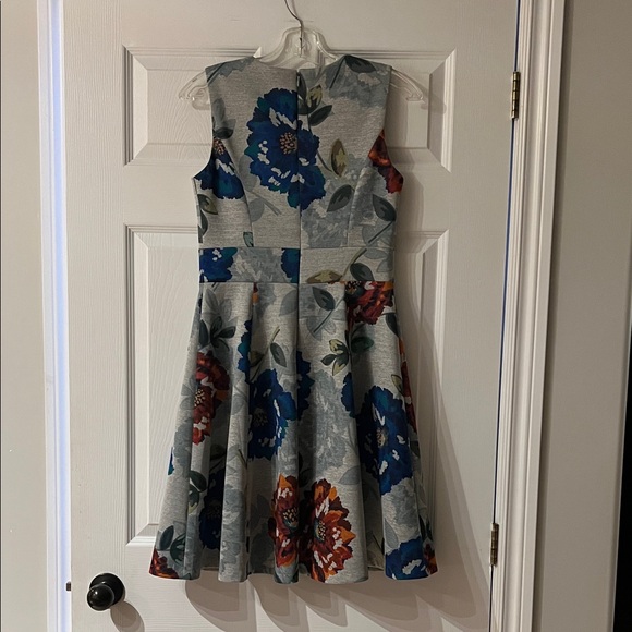 Calvin Klein Gray Dress with Red and Orange Floral Accents - Picture 3 of 6